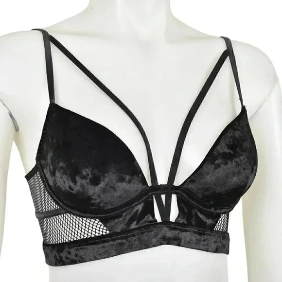 La Senza Velvet Strappy  Bralette Bra Mesh Black Size Small - Picture 3 of 12